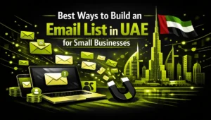 a poster on which "The Best Lead Magnets for Email Listing in UAE" is written along with UAE flag