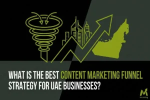 Infographic titled What is the Best Content Marketing Funnel Strategy for UAE Businesses?, featuring a spiral funnel icon