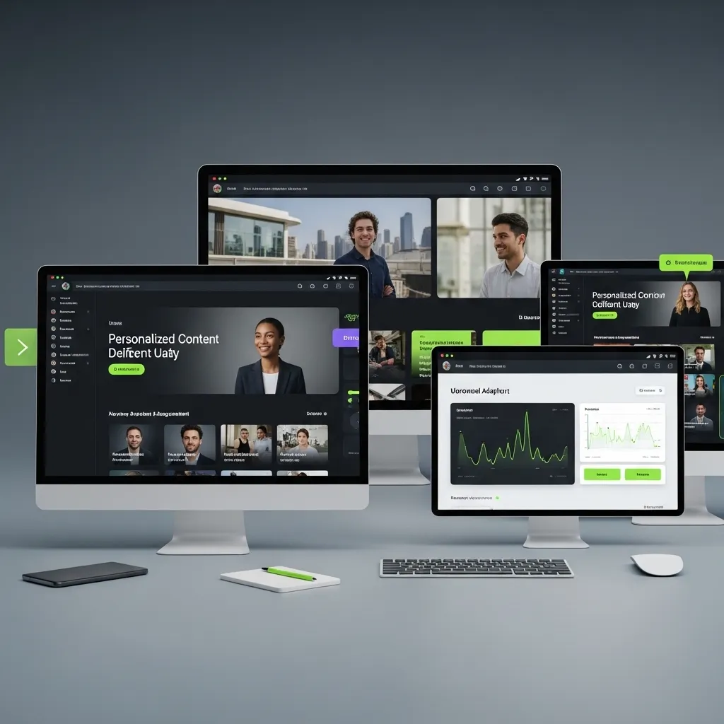 Modern AI-powered content marketing dashboard displayed across multiple devices showing analytics, personalization, and performance insights representing the Future of Content Marketing in UAE.