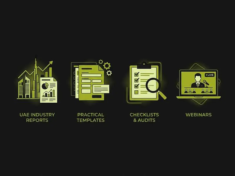 Infographic displaying four high-converting Lead Magnet Types for the Middle Eastern market: UAE Industry Reports, Practical Templates, Checklists & Audits, and Webinars.