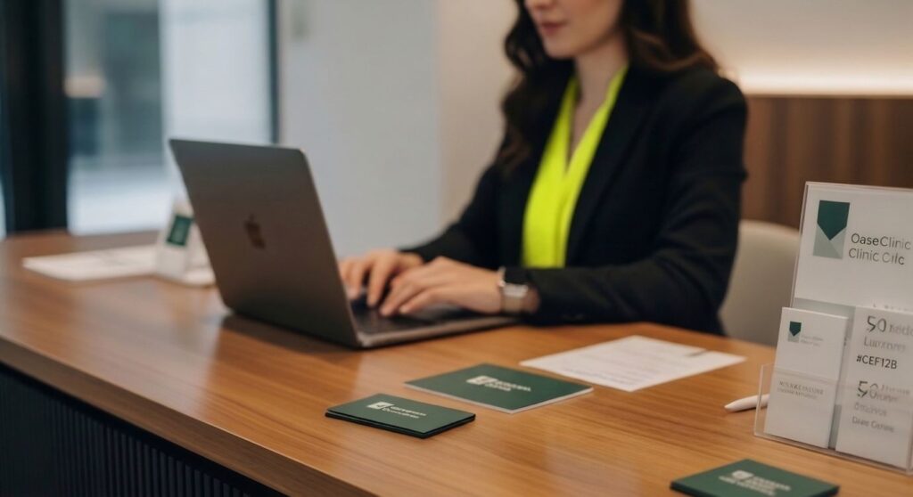 Skincare clinic professional girl working on local SEO strategy on laptop to get more patients for your skincare clinic in uae with seo