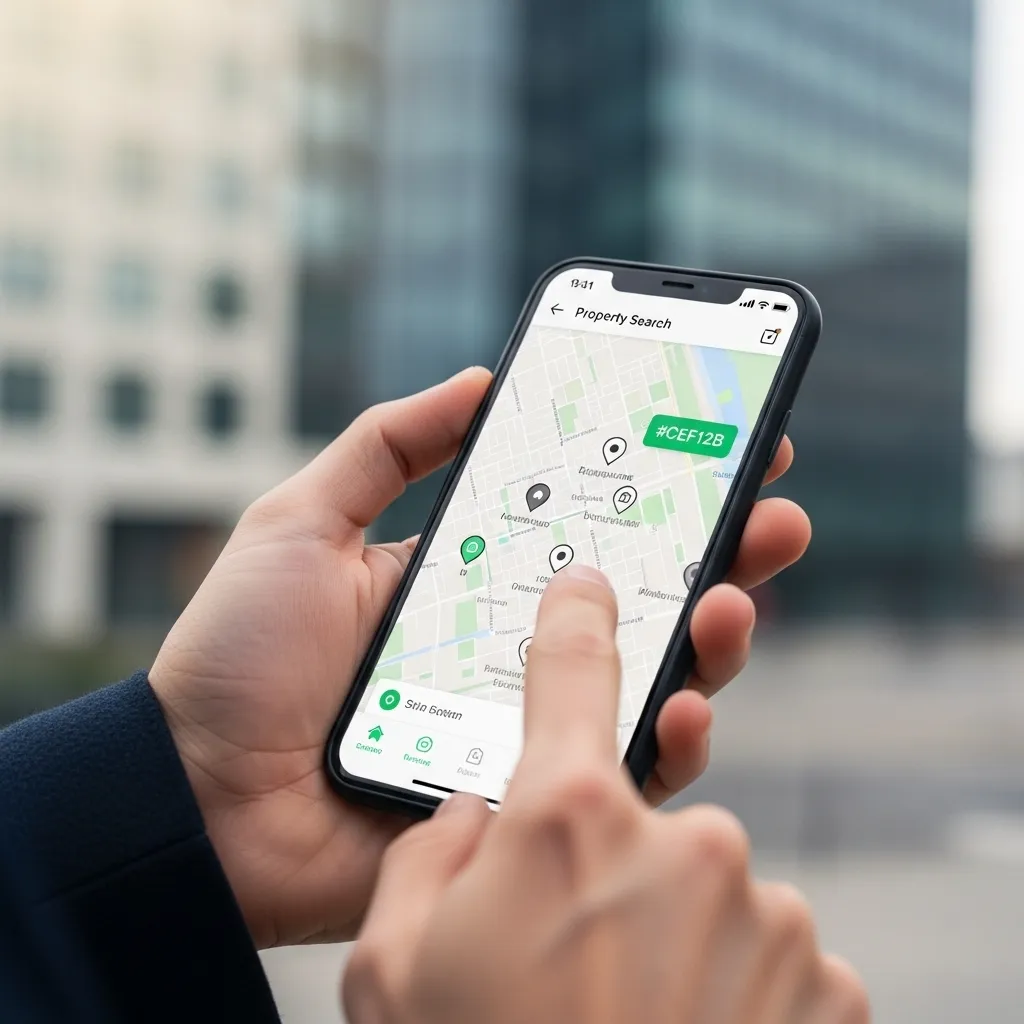 property search app on mobile showing real estate listings map – seo for real estate company in uae