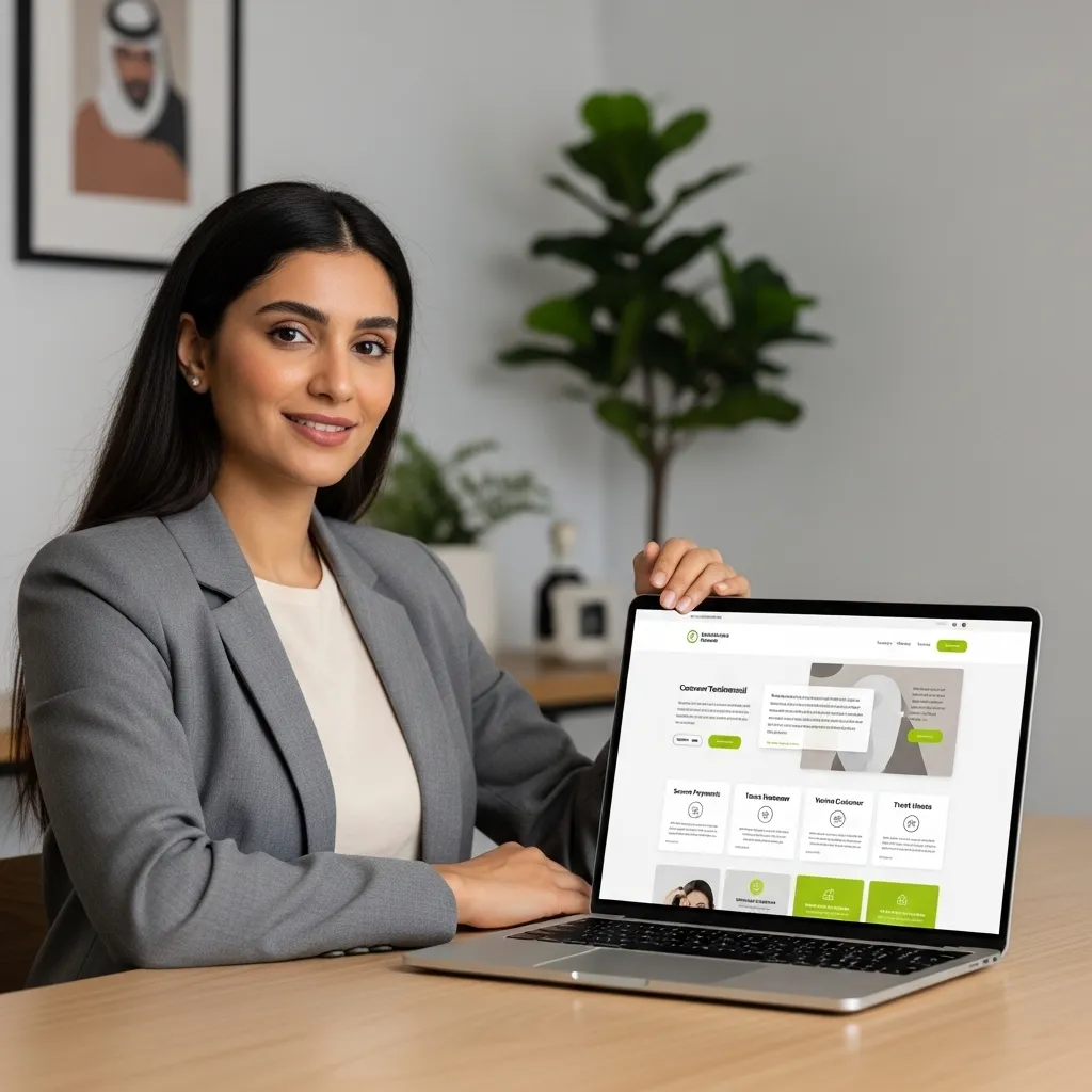 Small Businesses in UAE Can Compete Online – business professional presenting website design on laptop