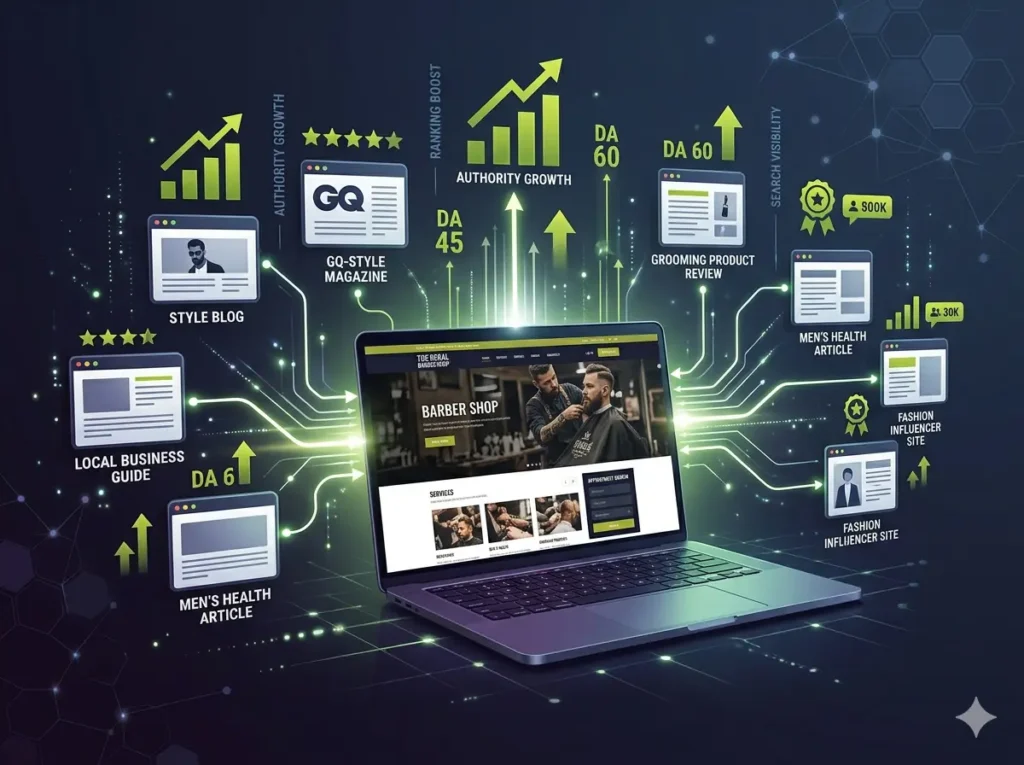 Backlink building strategy for men’s grooming salon website to improve search rankings