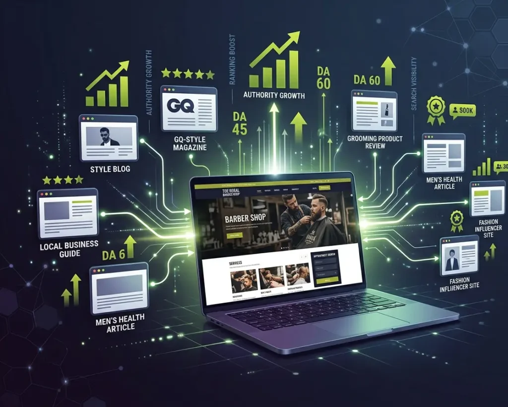 Backlink building strategy for men’s grooming salon website to improve search rankings