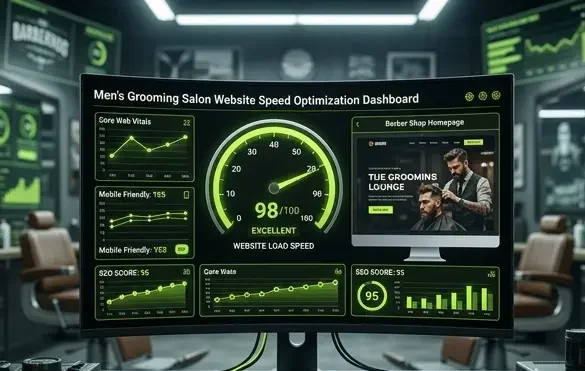 Technical SEO optimization improving website speed for men’s grooming salon website