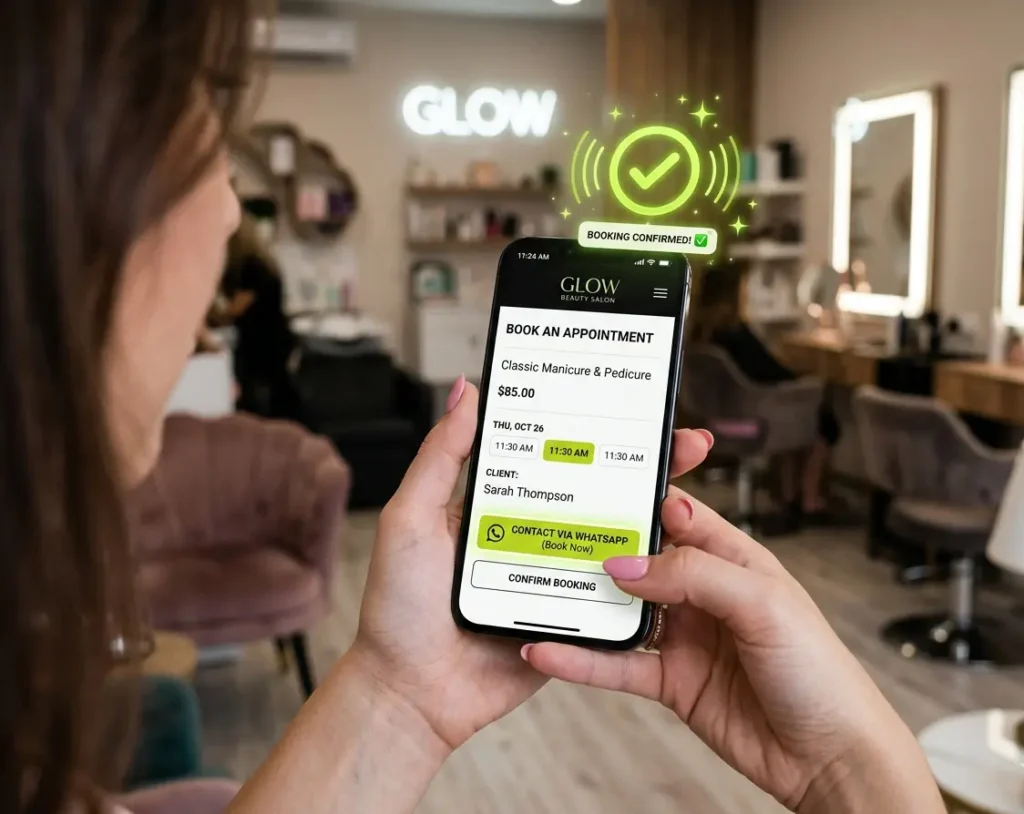 SEO for Women’s Beauty Salons in UAE tips Guide showing mobile booking system for women beauty salons in Dubai