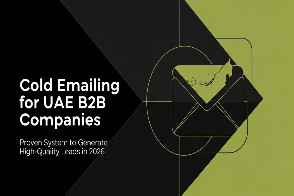 Graphic for cold emailing for b2b companies in the UAE, featuring an envelope icon with a map of the Emirates.