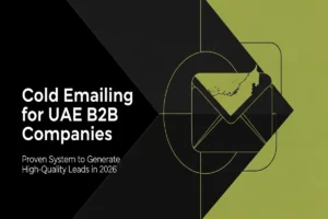 Graphic for cold emailing for b2b companies in the UAE, featuring an envelope icon with a map of the Emirates.