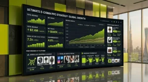 Ecommerce PPC strategy dashboard showing ROI growth ad performance and online store sales optimization in UAE market