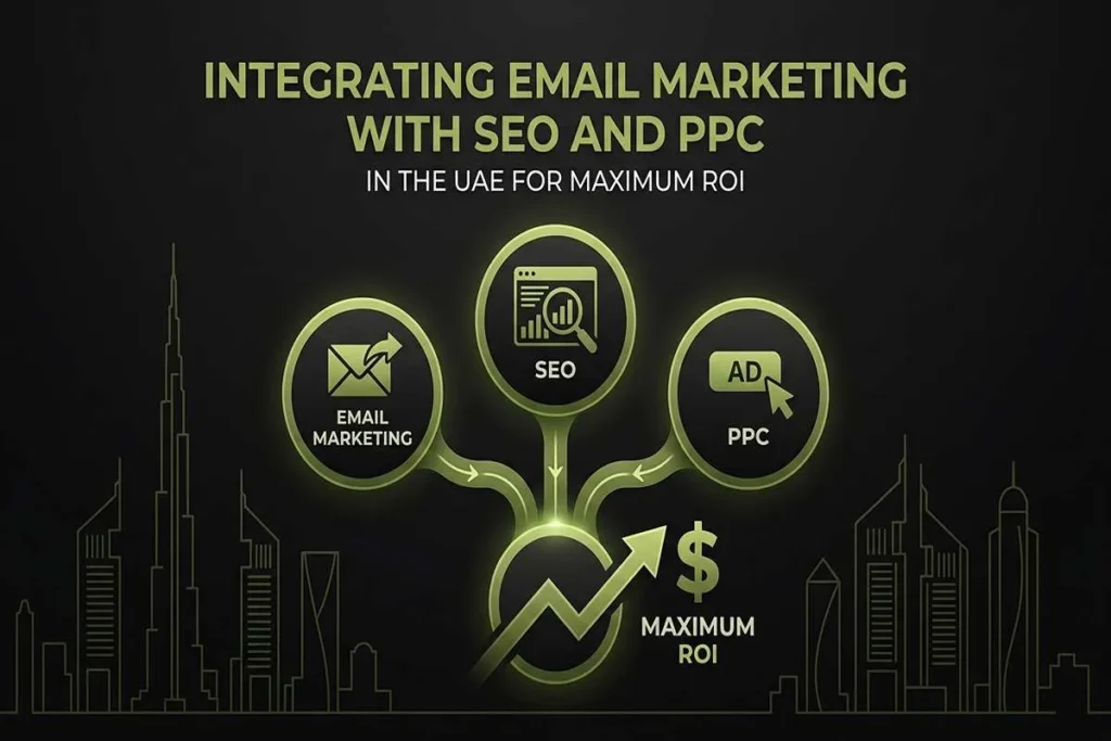 Infographic showing email marketing integration with SEO & PPC in the UAE to achieve maximum ROI for businesses.