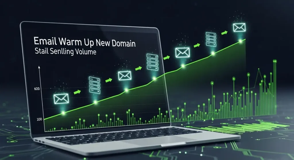 Email warm-up process showing gradual email sending volume and domain reputation growth for UAE campaigns