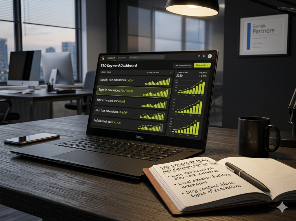 SEO keyword research strategy for hair extension services in Dubai Abu Dhabi and UAE beauty salons