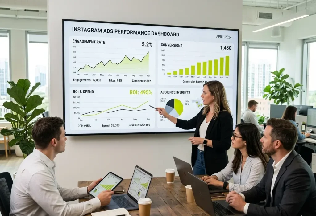 Instagram ads analytics UAE dashboard showing conversion rate ROI and campaign optimization data