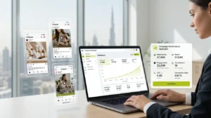 Instagram ads performance UAE showing campaign dashboard engagement metrics and ROI growth