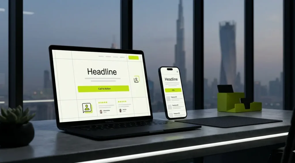 high converting landing page design with mobile and desktop layout for UAE businesses