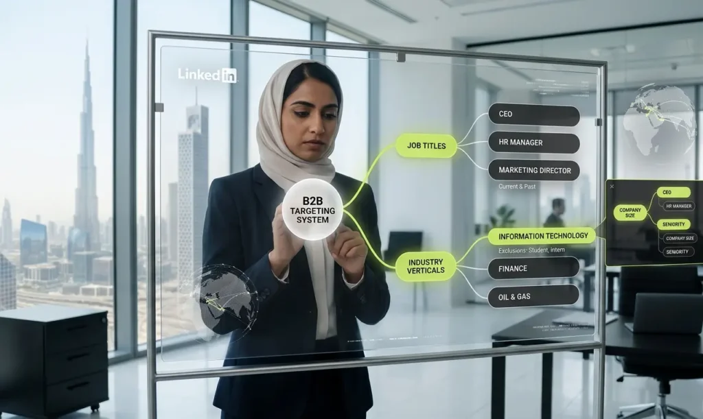 LinkedIn Ads for B2B in UAE targeting decision makers like CEOs and managers using advanced audience segmentation strategy