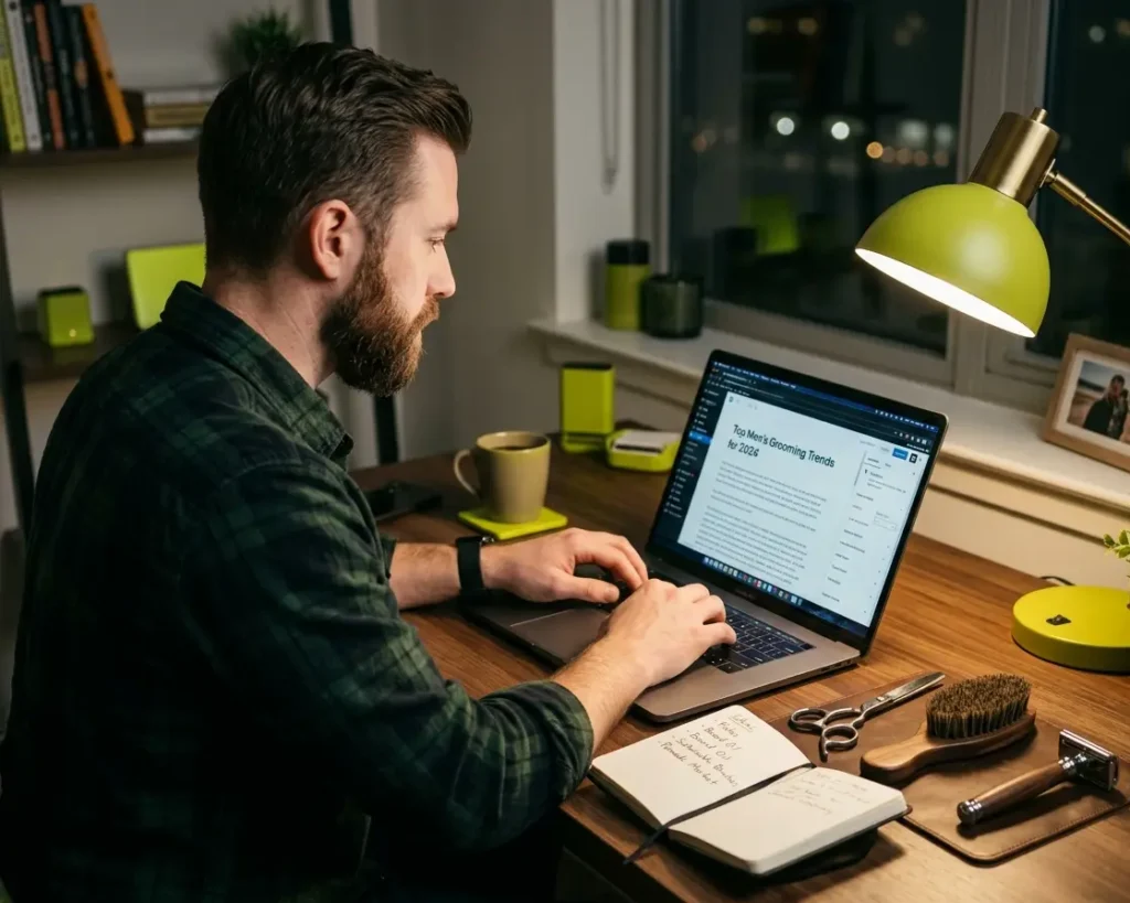 SEO content marketing strategy for men’s grooming salons with blog writing and barber tools