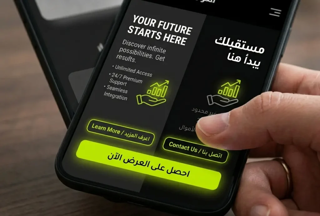 mobile first landing page design with Arabic RTL and English layout for UAE users