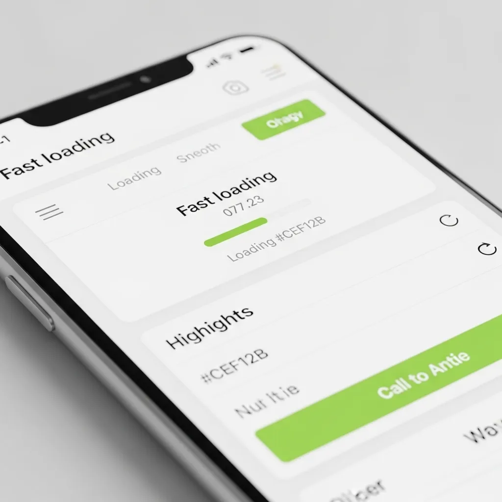 Mobile optimization fast loading interface on smartphone screen showing speed performance and responsive design