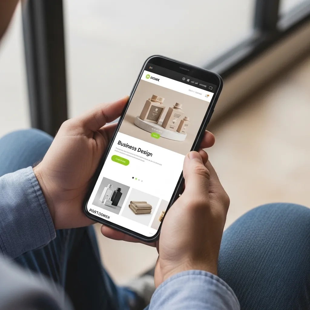 User smartphone par mobile optimization friendly eCommerce website browse karta hua with responsive design