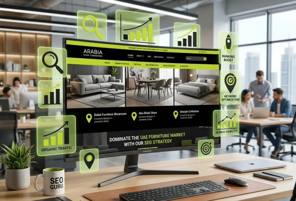 On page SEO optimization for furniture store websites targeting Dubai Abu Dhabi and Sharjah