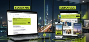 Search ads vs display ads in UAE comparison showing digital advertising strategies and business growth