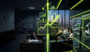 Dental clinic SEO growth in Dubai UAE showing Google ranking #1, patient increase, and modern clinic transformation with Burj Khalifa skyline