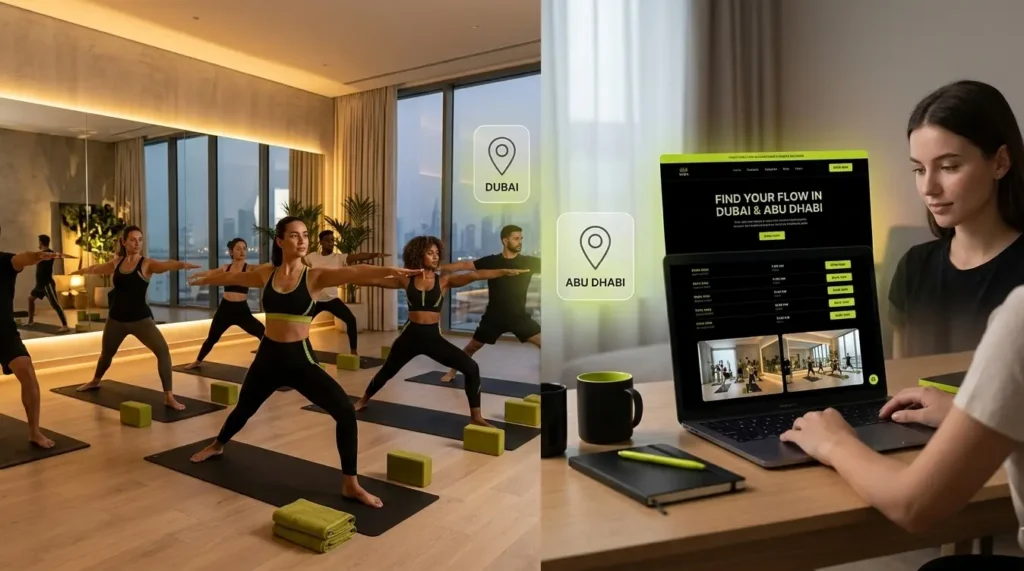 SEO strategy helping yoga fitness centers in Dubai and Abu Dhabi appear in local search results and attract new yoga students