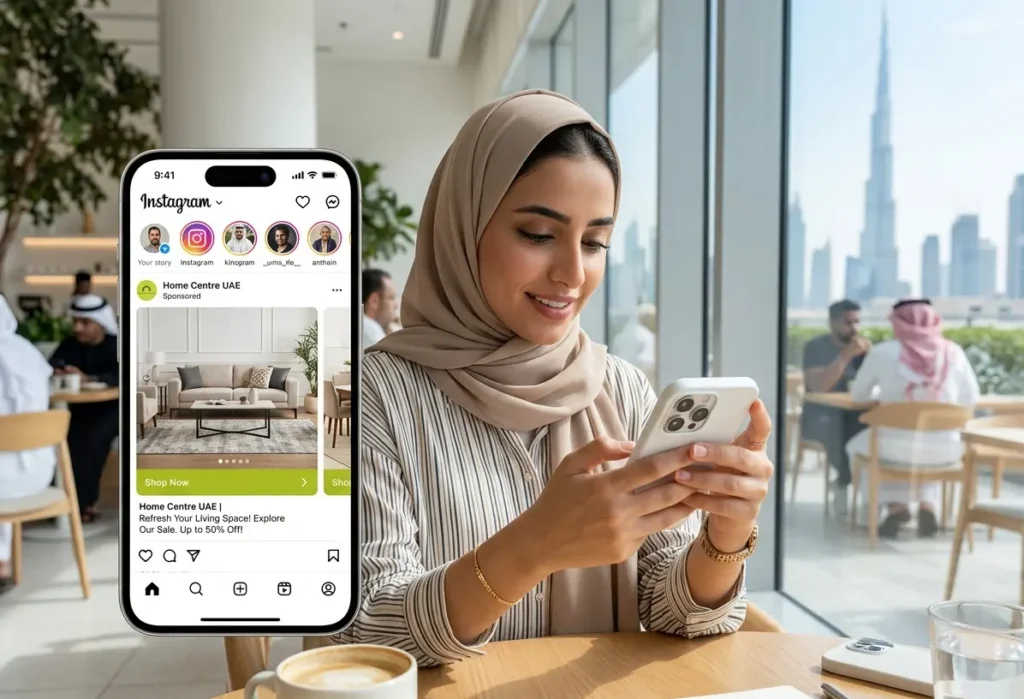 Social media retargeting UAE showing targeted ads appearing in mobile feed for better engagement