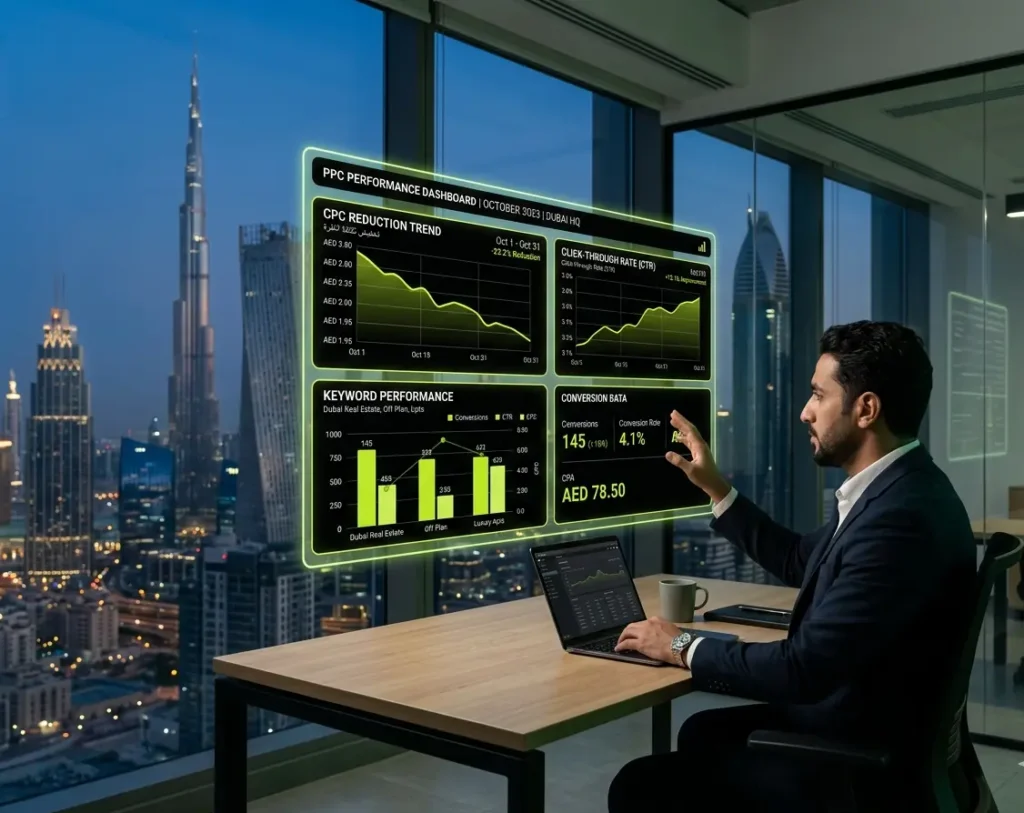 Reduce CPC in UAE PPC analytics dashboard CPC reduction graph Dubai marketing performance tracking