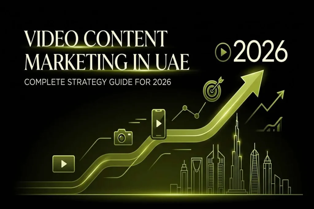 Infographic titled Why Video Content Marketing is Essential in UAE, featuring icons for high engagement, brand recall, and viral potential.