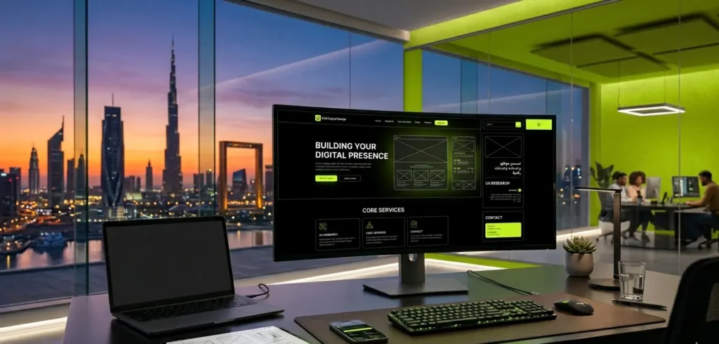Website development in UAE 2026 modern business website design Dubai digital agency workspace