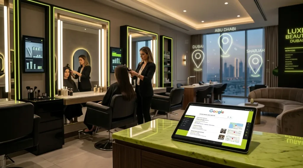 Luxury women beauty salon appearing in Google search results for local clients in Dubai UAE