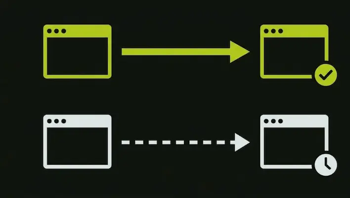 Comparison diagram showing a permanent 301 redirect versus a temporary 302 redirect