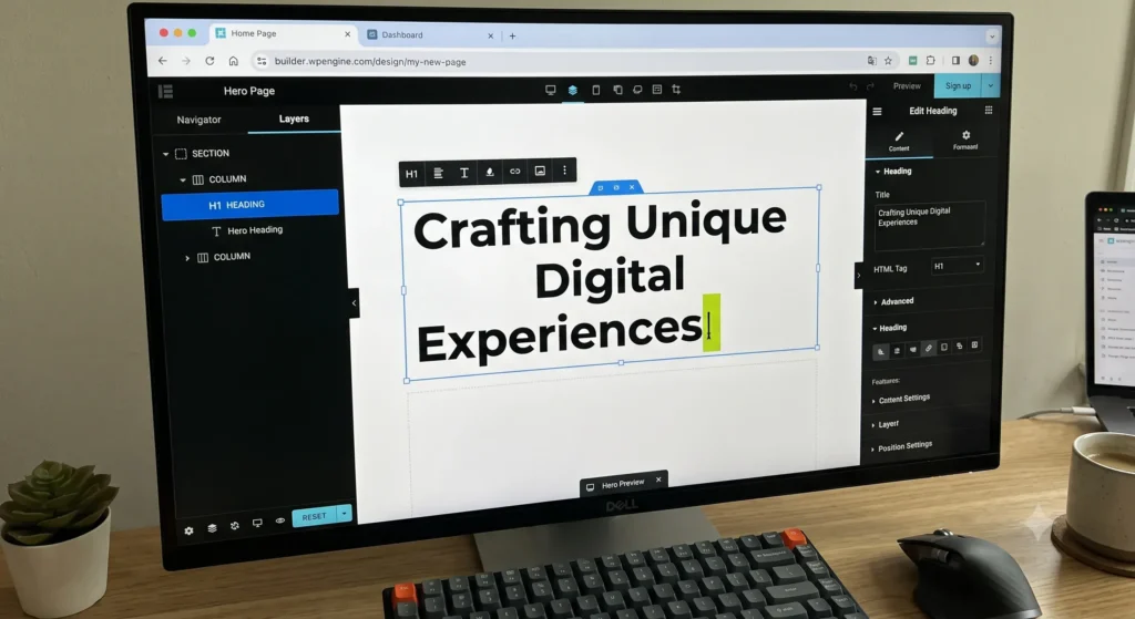 Editing H1 Heading in a Website Page Builder