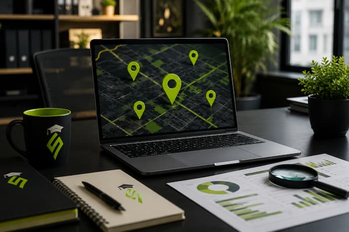 Google Local Pack three business listings appearing at top of Dubai search results with ratings and map
