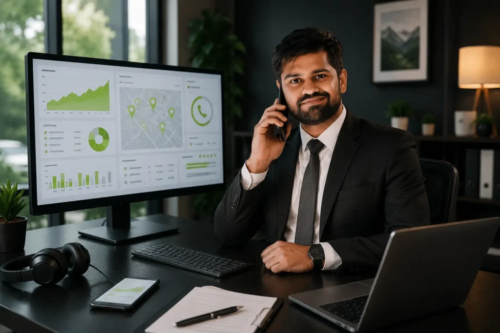 Business owner reviewing local SEO performance and tracking customer phone call conversions from organic search.