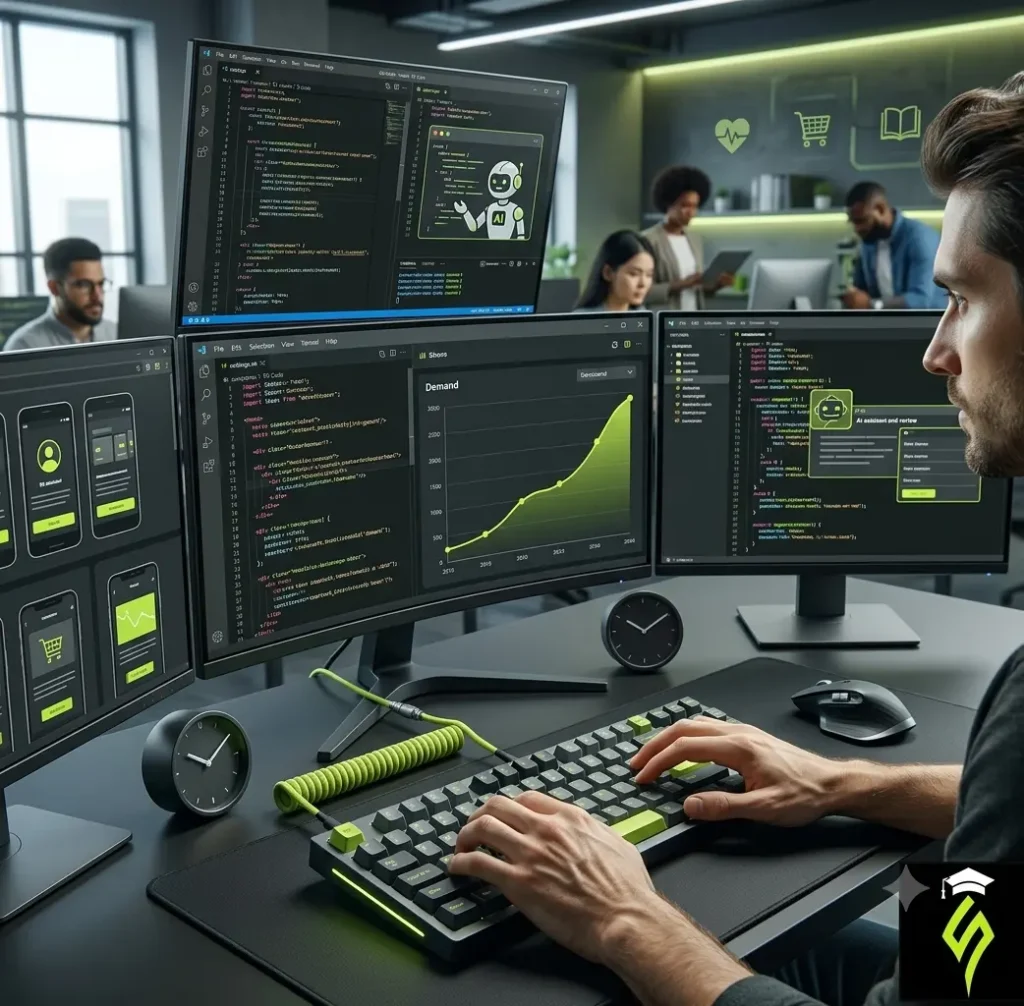 Web developer using AI-powered coding tools for website development, debugging, and software engineering workflows.