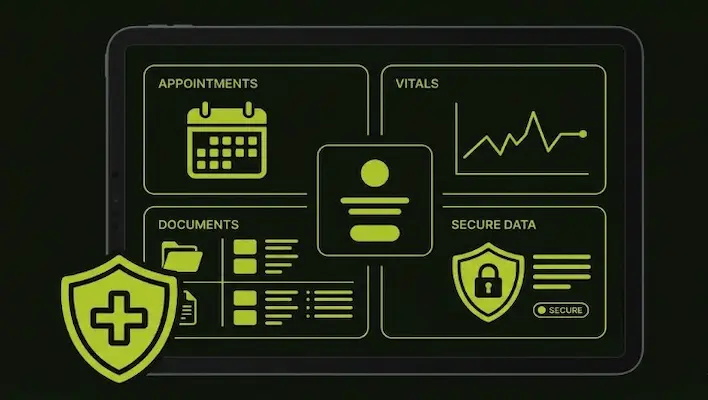 Patient portal dashboard mockup representing custom healthcare web app development