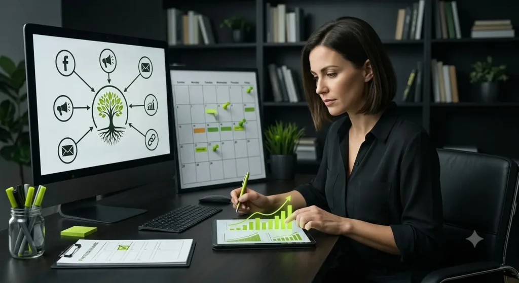 Digital marketing specialist analyzing SEO performance, Google Ads conversions, website analytics, and lead generation reports for business growth.