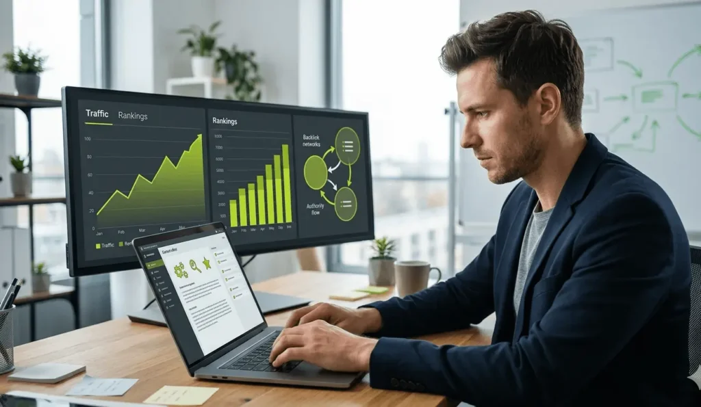 High quality content creation process leading to improved SEO keyword rankings user engagement and search visibility
