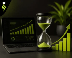SEO performance dashboard showing gradual growth in organic traffic, keyword rankings, and website visibility over several months.