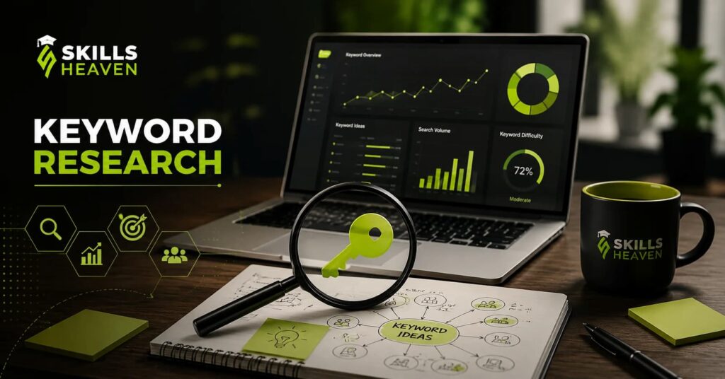 A digital marketing expert researching how to come up with effective SEO keywords for business growth