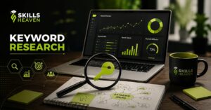 A digital marketing expert researching how to come up with effective SEO keywords for business growth