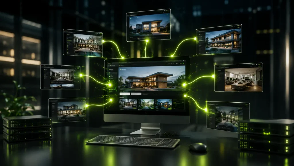 A realistic visualization of link equity flowing from authoritative websites to another website through backlinks.