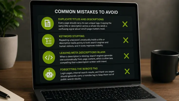 Website SEO mistakes shown on laptop