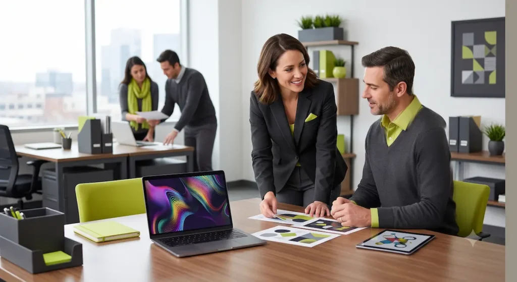 Digital marketing consultant for small business meeting with a business owner to develop an online marketing growth strategy