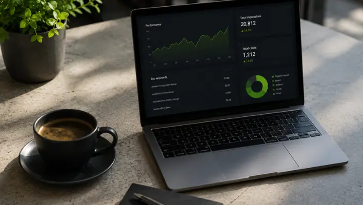 Laptop showing digital marketing analytics on desk