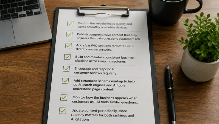 Business optimization checklist on office desk